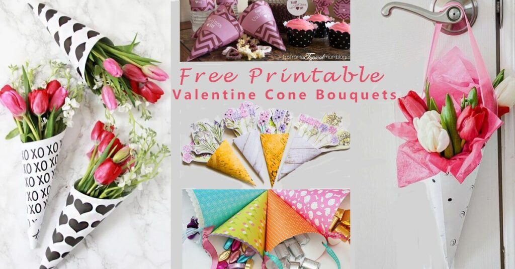 variety of printable valentine cones